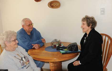 Doris and Robert Strong visit with Lisa Troyer, a case manager for Pierce County Aging and Disability Resources. 