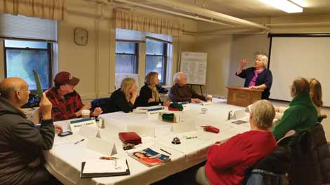 Members of the Tobey Talkers Toastmasters Club take turns telling stories and speaking at weekly meetings.
