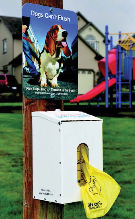 Pet waste stations like this one encourage Tacoma residents to clean up after their dogs. (City of Tacoma/courtesy photo) 