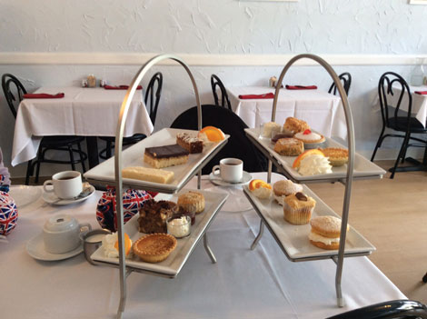 The dessert tray is among the temptations at British Bites.