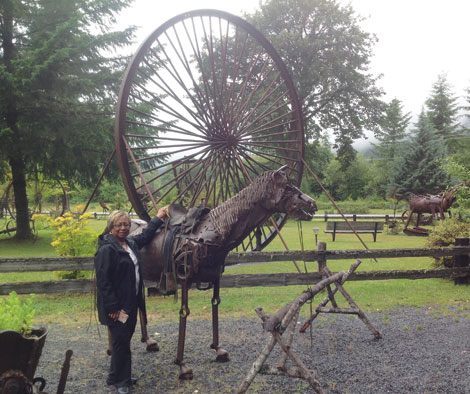 Faye Curry at the metal sculpture park outside Elbe.